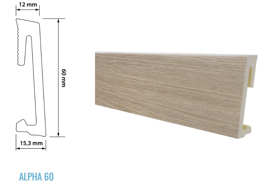 Плинтус SALAG ALPHA 60 AP6136 напольный Дуб уникальный Unique Oak 22 м 
