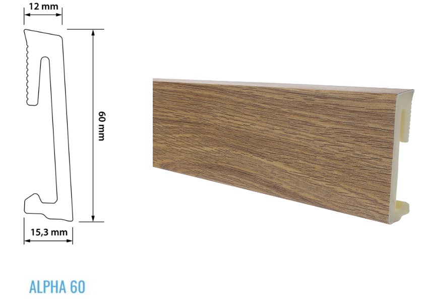 Плинтус SALAG ALPHA 60 AP6138 напольный Дуб королевский Royal Oak 22 м 